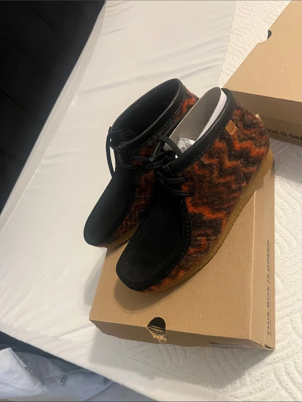Clarks Men's Black and Orange Patterned Chukka Boots